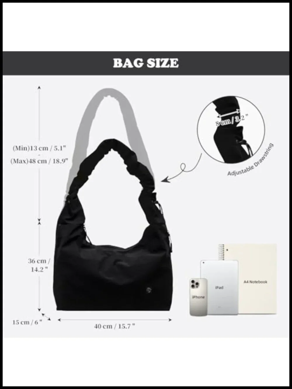 Slouchy Large Nylon Hobo Bag Women Adjustable Crossbody Shoulder Tote